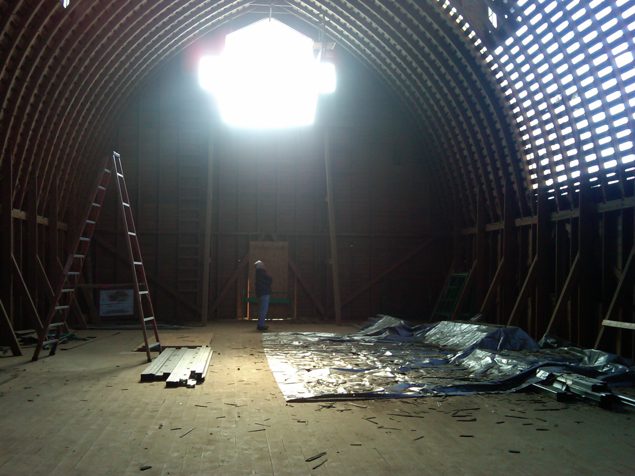 The barn Loft is filled with exposed light as the roof is being removed.